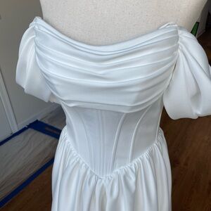 White Off-Shoulder Ruched Corset Dress